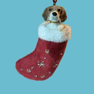 E S Imports Beagle Dog Christmas Stocking Ornament Beaded Embroidered Snowflake